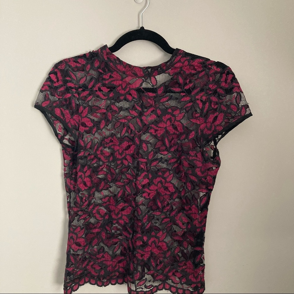 Vintage betsey Johnson black pink lace top large